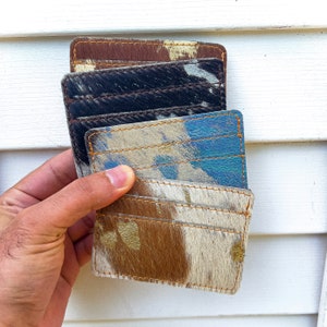 COWHIDE CC HOLDER, Cabello real en el titular de la billetera de la tarjeta de cuero, titular de la tarjeta de crédito occidental del brillo del lavado de ácido metálico, regalo occidental para ella