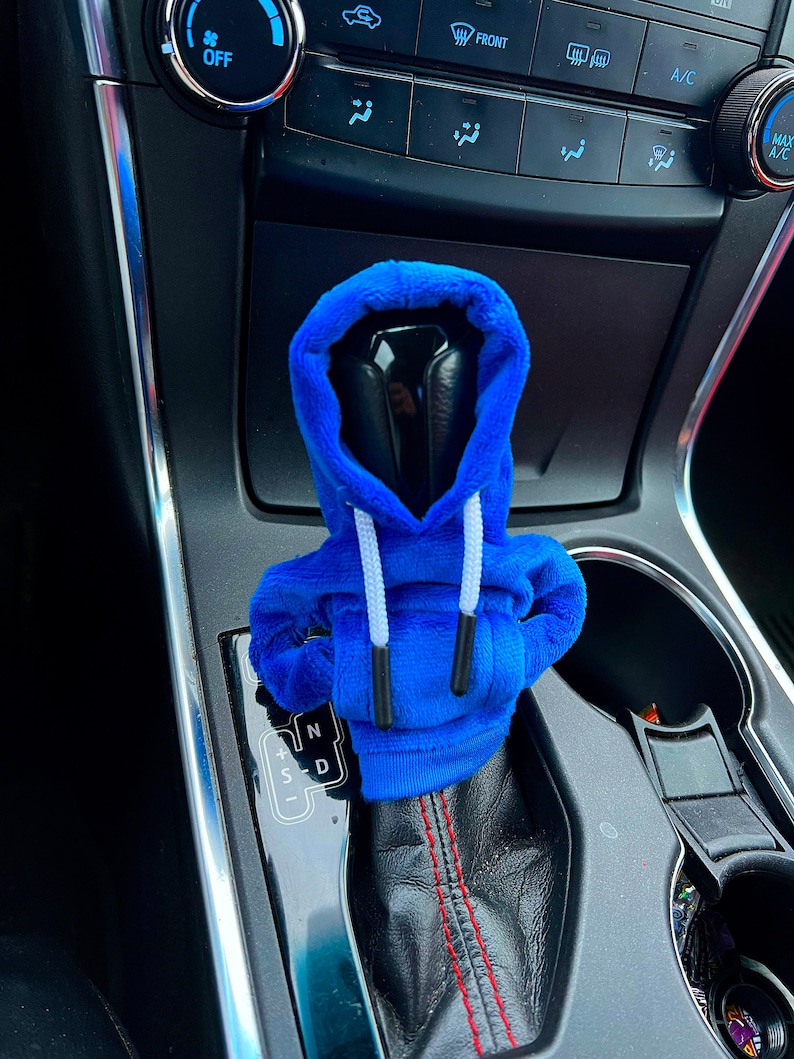 Dark Blue Car Gear Hoodie Cover | Fluffy Velvet Fabric Car Gear Stick Shifter Knob Case