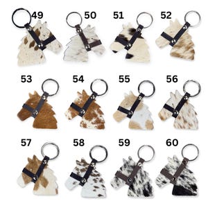 COWHIDE HORSE KEYCHAIN Leather Hair on Horse Head Keyring Key Chain ...