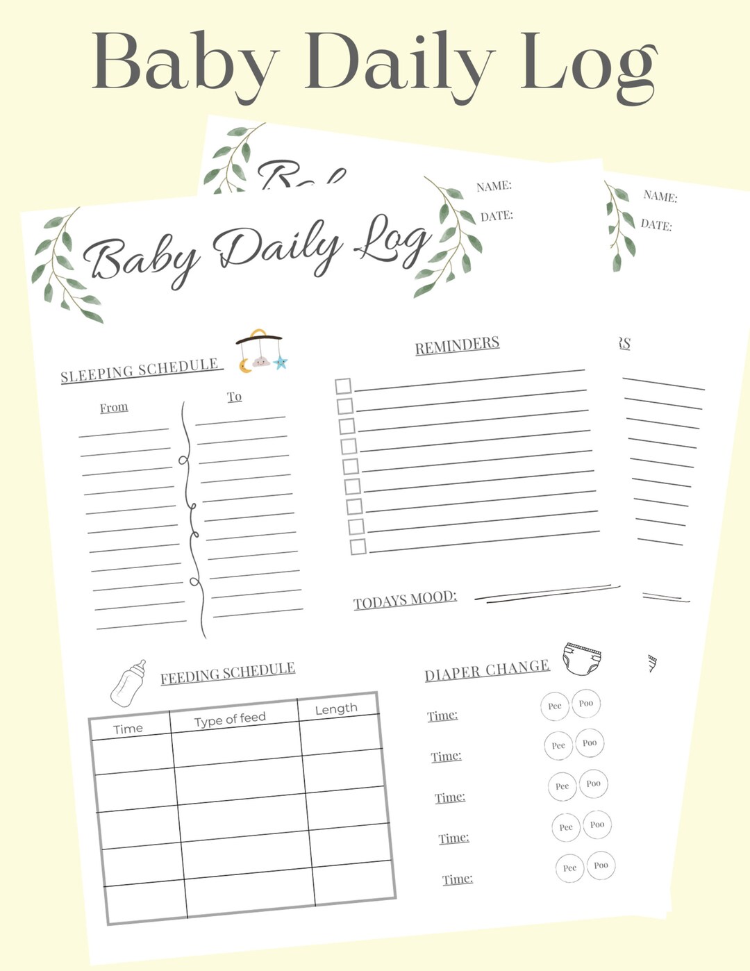 Infant Daily Log Printable, Baby Daily Log Template, Baby Care Tracker ...