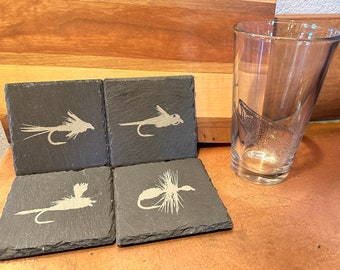 Set of 2 Fly Fishing Mug Rug Drink Drink Coasters, Fishing Home Decor,  Coasters for Hot or Cold Drinks 