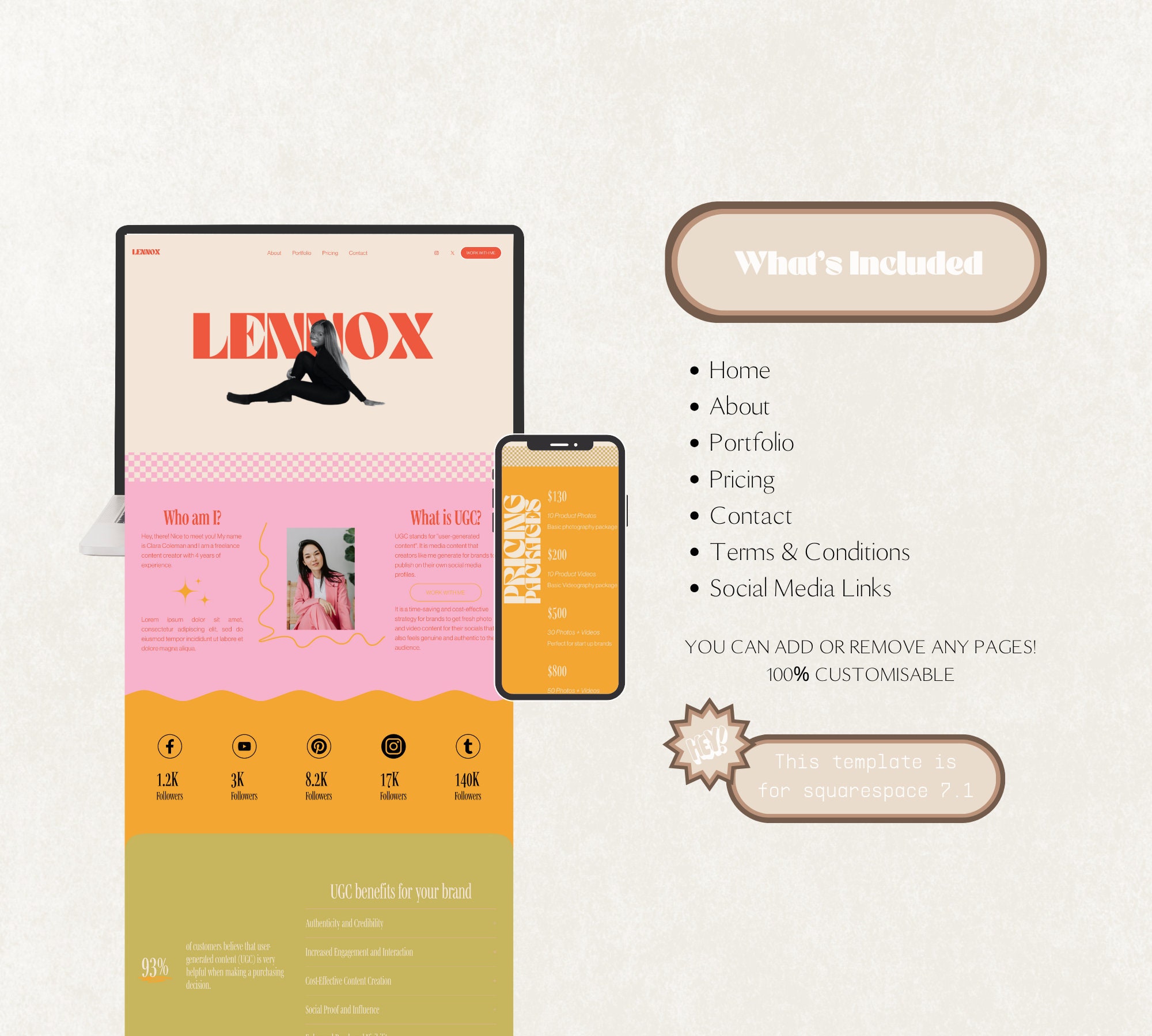 Squarespace Template for UGC Creators, Squarespace 7.1 Template