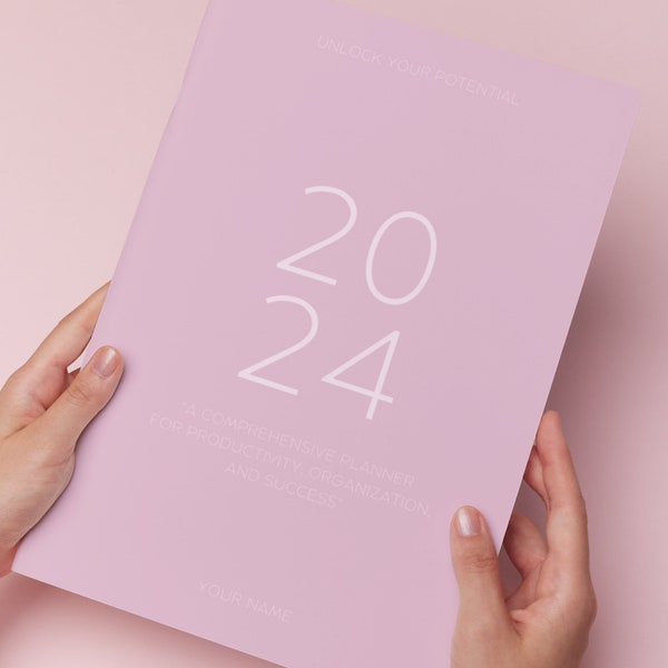 Pink Minimalist Planner Template 2024, Digital Download Planner Template, Canva, Daily, Monthly, Goals, Meal planner, To do list, Notes