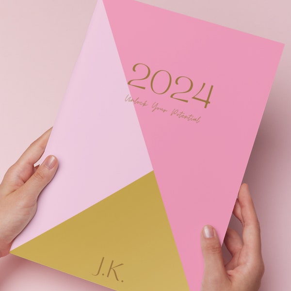 Triangle Gold Pink Planner Template 2024, Canva Digital Download, Editable, Daily, Monthly, Weekly, Goals, To-do list, Notes, Goals, Grocery
