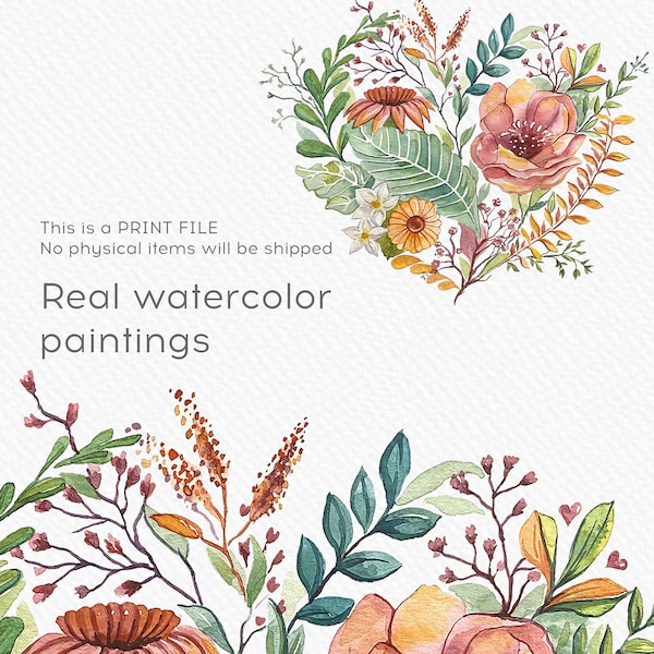 Real Watercolor Heart of Beautiful Flowers - Digital Download valentines day gift for her - Poster or Textile Print Love Gift for Her