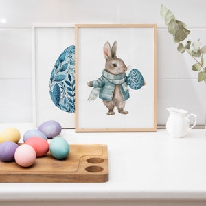 Lot de 2 affiches numériques de lapin de Pâques - oeuvre d&#39;art murale lapin de Pâques pour chambre d&#39;enfant - oeuf de Pâques - décoration de Pâques en toile de lapin mignon