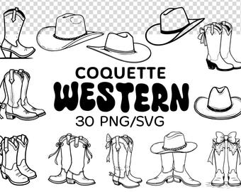 Cowboy Western Coquette SVG PNG Bundle: Boots & Bows Clipart