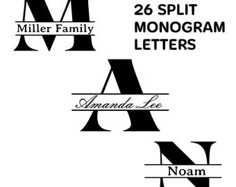 Split Monogram Alphabet, 26 Letters SVG PNG DXF Cut Files
