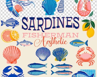 Fisherman Aesthetic Sardines PNG Clipart Sardines png Sardines Print Sardines clipart Retro png Sardines PNG Bundle Fisherman core Summer