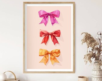 Colorful Bows Watercolor Art Print | Girly Coquette Decor (PRINTABLE)