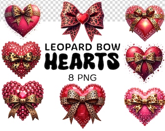 Rhinestone Leopard Bow Heart PNG, Coquette Valentines (Digital Download)
