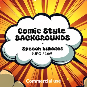 Pop Art Comic Style Backgrounds, 9 JPG Set, Digital Paper, Dialog Retro Backdrop Bubble, Junk Journal, Scrapbooking, Dialogues, Comic style