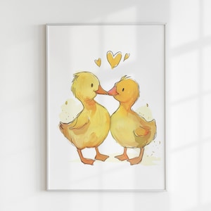 Enten PNG | Digitales Aquarell Enten Paar Poster Druckbare Wandkunst Valentinstag Kinderzimmer Kunst Niedlich | T-shirt Illustration Schwimmflügel