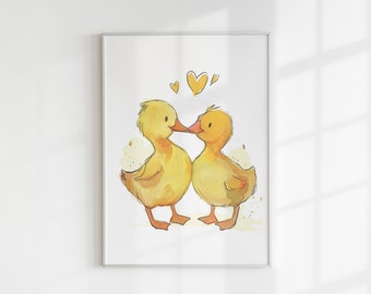 Duck lovers | Digital Watercolor Duck Couple Poster Printable Wall art Valentine's Day Nursery art Cute | T-shirt Illustration Floatees