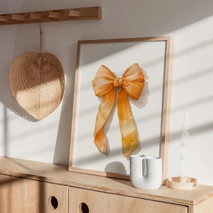 Coquette Bow Printable Wall Decor | Orange Bow Art Digital Retro Poster Trendy Girls room Bow Poster