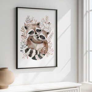 Cozy Raccoon Watercolor Poster set 3 PNG- Adorable Animal Art Racoon Lovers - Nursery Wall Decor - Printable Digital Racoons Family Poster