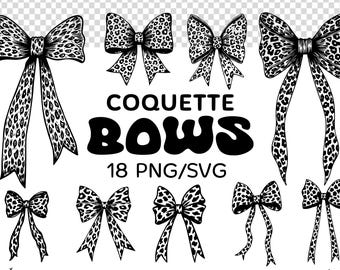 Paquete de imágenes SVG y PNG con lazo coqueto de leopardo / Imágenes prediseñadas con estampado animal (Licencia comercial)