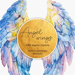 Set di clipart di ali d&#39;angelo - Bellissimo design dipinto a mano ad acquerello - Download immediato PNG / Set di 5 bundle di clipart di ali d&#39;angelo ad acquerello