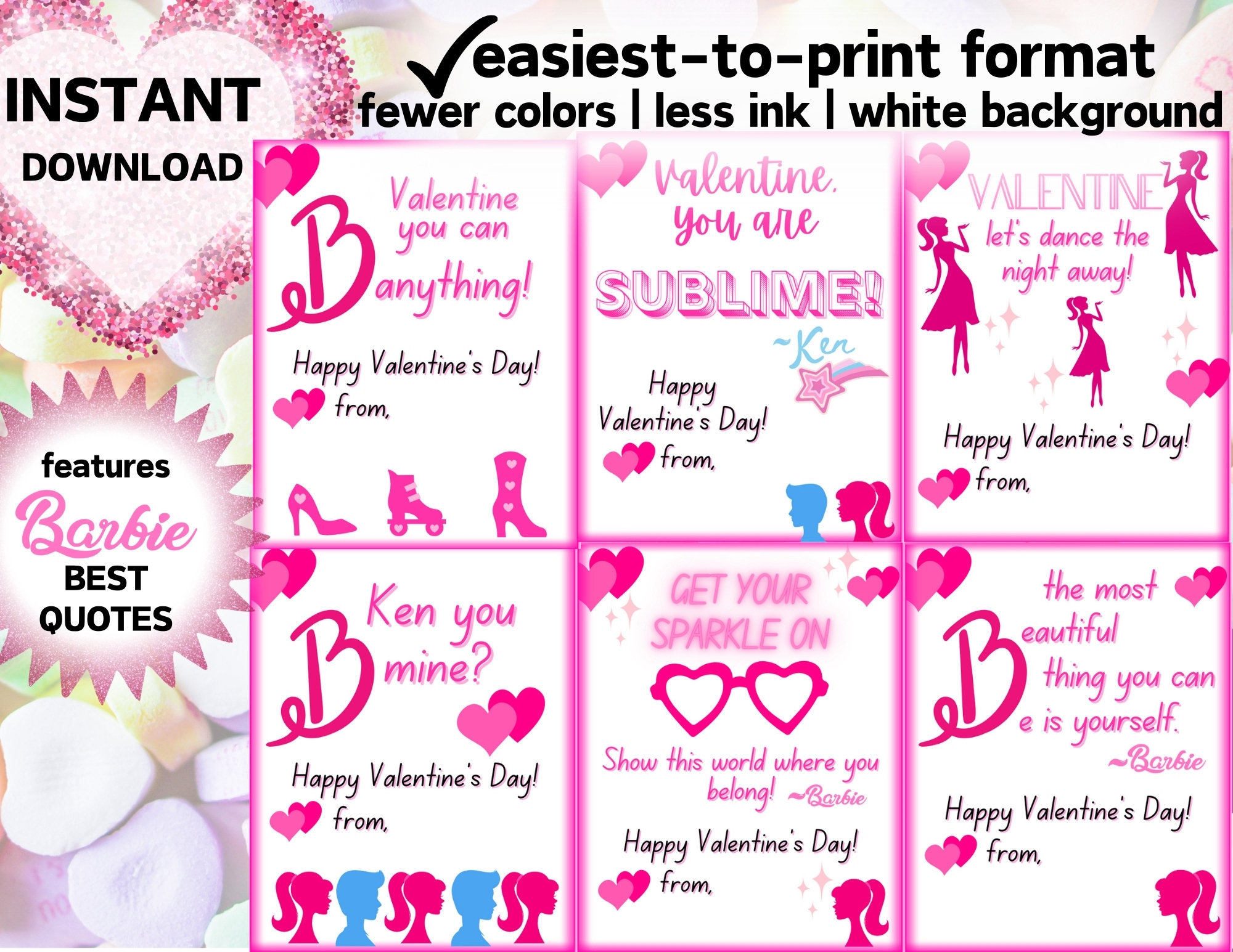 Barbie Valentine Printable Easy to Print on White Paper at Home - Etsy