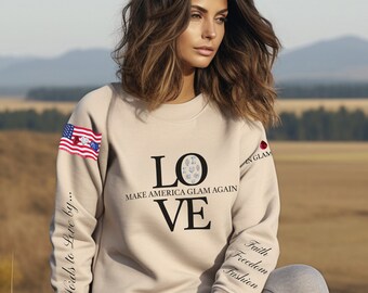 LOVE USA DIAMONS Sweatshirt machen Amerika wieder Glam Rundhalsausschnitt amerikanische Flagge Sweatshirt Print Ärmel Geschenk für sie Trump2024 Crewneck Maga