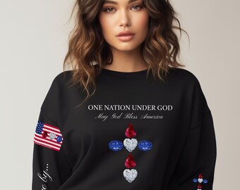 GOD BLESS AMERICA Sweatshirt Womens eine Nation unter Gott Sweatshirt Christian Crewneck Geschenk für sie Kreuz Pullover Geschenk für ihn Pullover Jc