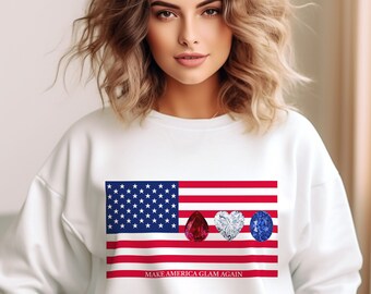 AMERICAN FLAG SWEATSHIRT Womens Patriotic Pullover Usa Shirt America First Long Sleeve Maga Top Trump2024 Crewneck Trump Supporter Gift Her
