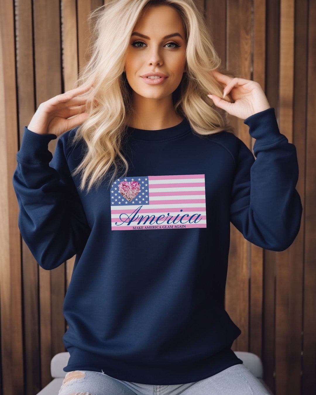 Women's Hoodie Sweatshirt Heart American US Flag