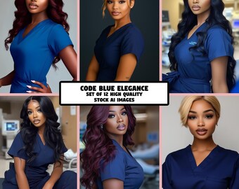 Nurse Stock Images: Black Women in Blue Scrubs (Digital Download)