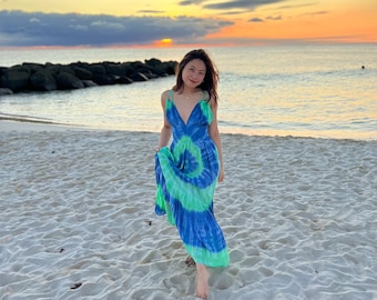 Tie Dye Maxi Dress: Backless Boho Sundress, Beach Cover-Up
