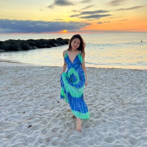 Vestido largo con efecto tie dye Vestido largo boho Vestido de verano Vestido de playa Vestido largo boho con efecto tie dye Vestido largo sin espalda con efecto tie dye Vestido de verano Traje de baño para cubrirse