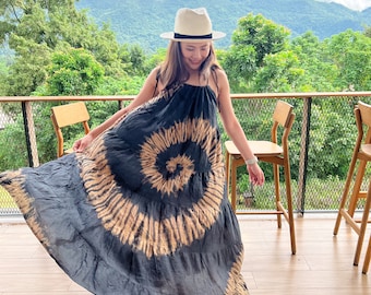 Tie Dye Maxi Dress: Boho Sundress, Adjustable Strap Resortwear