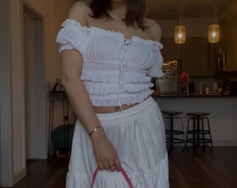 White Cotton Off Shoulder Crop Top: Boho Style