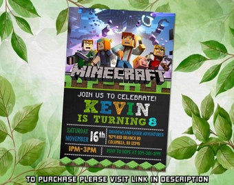 Personalize Gaming Birthday Invitation, Minecrafter Birthday Invitations, Birthday Invitation for kids