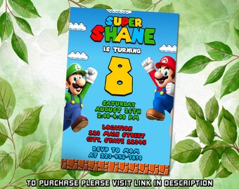 Personalize Super Mario Birthday Invitation, Super Mario Invitation, Digital Birthday Invitation For Kids