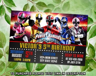 Editable Power Rangers Birthday Invitation, Power Rangers Invitation, Animated Invitation