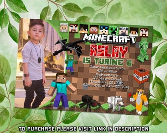 Personalize Gaming Birthday Invitation, Minecrafter Birthday Invitations, Birthday Invitation for kids