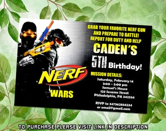 Personalize Nerf birthday invitation, Nerf party invitation, Printable birthday invitations, Invitation for kids