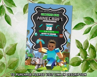 Gaming Birthday Invitation, Minecrafter Birthday Invitations, Birthday Invitation for kids