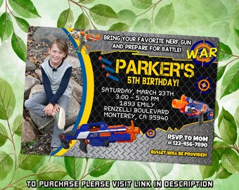 Personalize Nerf birthday invitation, Nerf party invitation, Printable birthday invitations, Invitation for kids