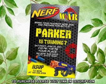 Personalize Nerf birthday invitation, Nerf party invitation, Printable birthday invitations, Invitation for kids