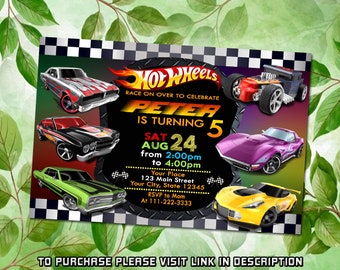 Personalize Hot Cars Birthday Invitation , Wheels Birthday Invitation , Race Cars Invitation, Monster truck birthday invitation