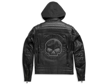 Men's Auroral II 3-in-1 Leather Jacket Harley-D Reflective Skull Jacket Handmade Motorbike Racing Jacket