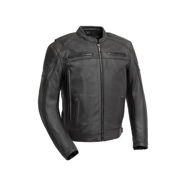 Men’s Motorbike Riding Jacket Genuine Cowhide Leather Jacket Handmade Motorcycle Jacket