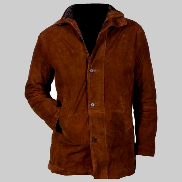 Brown Leather Jacket Men | Real Suede Leather Sheriff Jacket | Suede Leather Jacket | Mens Brown Leather Coat | Classic Leather Jacket |