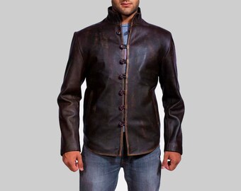 Men’s Drakeshire Brown Leather Jacket | Distressed Brown Leather Jacket Men | Classic Biker Leather Jacket | Real Leather Jacket |