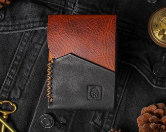 Slim minimalist card holder wallet, front pocket wallet, high quality full-grain Italian leather, veg-tanned, handmade and hand stitched