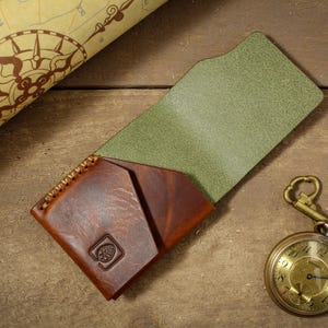 Slim minimalist card holder wallet, front pocket wallet, high quality full-grain Italian leather, veg-tanned, handmade and hand stitched image 6