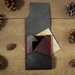 Minimalist card holder wallet, high quality full-grain Italian leather, vegetable-tanned, handmade and hand stitched, front pocket wallet image 4