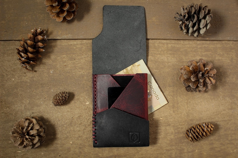 Minimalist card holder wallet, high quality full-grain Italian leather, vegetable-tanned, handmade and hand stitched, front pocket wallet image 4