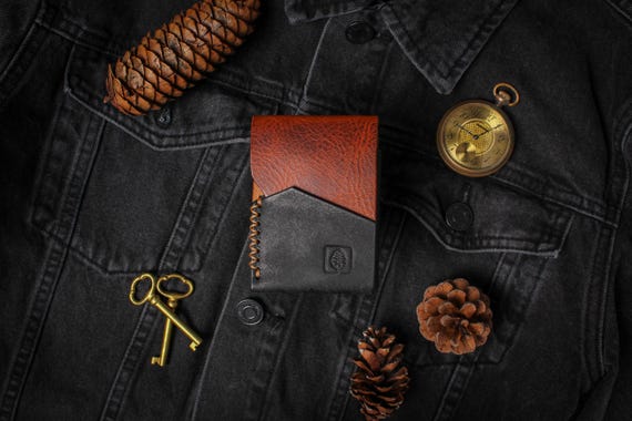 Slim minimalist card holder wallet, front pocket wallet, high quality full-grain Italian leather, veg-tanned, handmade and hand stitched